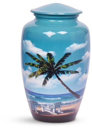 HLC Urne funéraire Bleue Plage pour Cendres d'adulte – Fabriquée à la Main (90,7 kg, 26,7 x 15,2 cm)