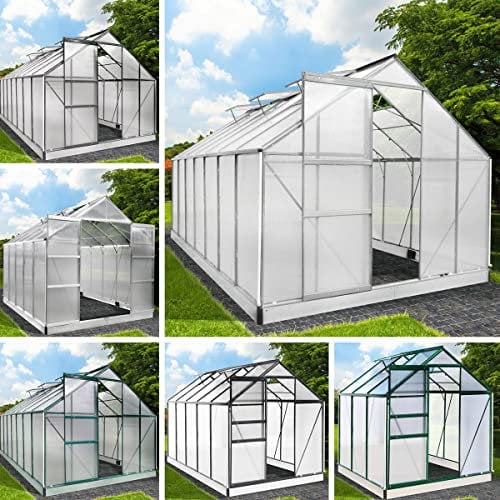 BRAST® Gewächshaus Aluminium mit Fundament | 40 Modelle | 130x190x195cm - 490x250x235cm | TÜV geprüft | 6mm Hohlkammerplatten | rostfrei wetterfest temperaturbeständig | 490x250x235cm Grün