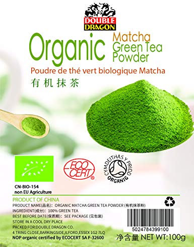 Double Dragon | 100% Organic | Premium Matcha Green Tea Powder – 100g | Japanese Stone-Ground Method | Smooth, Vibrant & Antioxidant-Rich | Ideal for Tea, Lattes, Baking, Smoothies