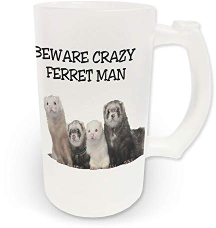 16oz Beware Crazy Ferret Man Novelty Frosted Glass Beer Stein