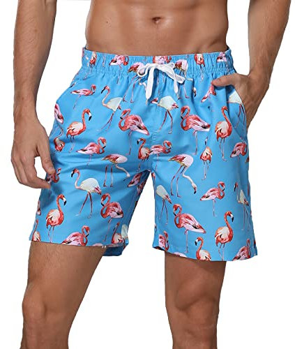 YnimioAOX Short de Bain pour Homme à séchage Rapide avec Doublure en Maille (A31 - Flamant Bleu, 42), A31 - Flamant Rose Bleu, 42