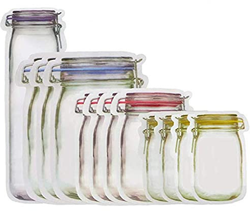 TOSSPER 12pcs Mason Jar Zipper Bags, Food Storage Bag Snack Sandwich Ziplock Bags Snacks Zipper Sealed Bags for Travel Camping Picnic