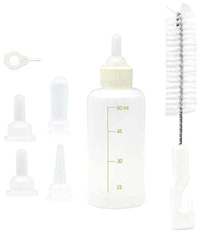 Cat Nursing Bottle 60ml Pet Feeding Bottle with Replacement Nipples and Cleaning Brushes for Pet Puppy Cat Kitten Rabbit
