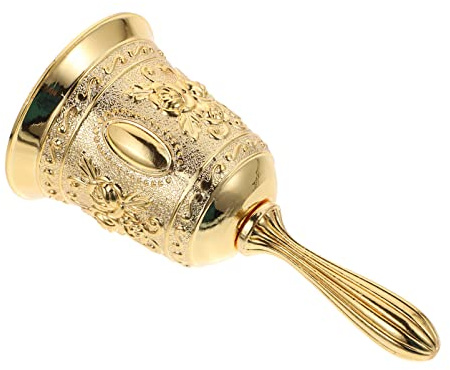 Artibetter Vintage Handglocke Antike Prägung Anrufglocke Zinklegierung Tempelglocke für Schule Empfang Hochzeit Abendessen Hotel Service Meditation Gebet Haustier Fütterung