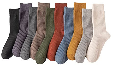 10 Paia Calzini Donna Tinta Unita Alta Caviglia Calze di Cotone Traspirante Assorbente Morbido Calzini da Donna per Le Signore Autunno e Primavera 10 Colori Taglia 36-40