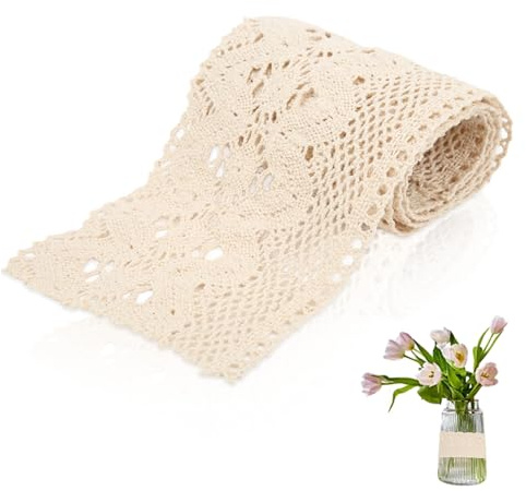 Spitzenband, 10 Yards Spitzenband, 10 cm breit, Baumwolle, gehäkelt, Blumenband, Spitze zum Verpacken von Geschenken, Valentinstag, Blumen-DIY-Handwerk(Beige)