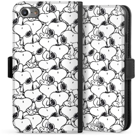 Klapphülle kompatibel mit Apple iPhone 8 Handyhülle aus Kunst Leder schwarz Flip Case Snoopy Muster Peanuts