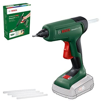 Bosch Akku-Klebepistole AdvancedGlue 18V (ohne Akku; 18V System; 4x Klebestifte; Aufheizen in 90 Sek; Dual-Temp-Modus 130°C - 200°C; im Karton) – Testnote: sehr gut (Magazin: selbst ist der Mann)