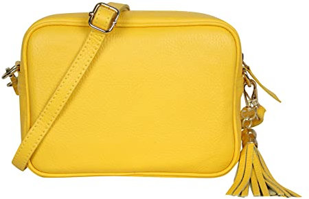 AMBRA Moda GLX8 - Damen Handtasche Umhängetasche Schultertasche Handytasche aus genarbtem Rindsleder (Gelb)