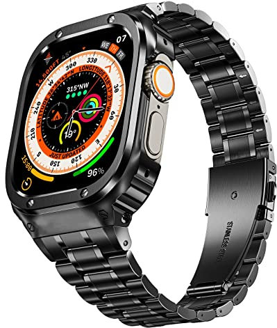 MioHHR Compatible pour Apple Watch Bandes 49mm, étui antichoc en acier inoxydable et bande de remplacement avec étui de protection pour iWatch Ultra 2/1,Noir