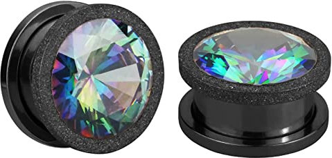 Tunnel 8mm, 2 Stücke Tunnel Piercing Schwarz Ohr Tunnel Edelstahl mit Multicolor Zirkoniakubus 0G