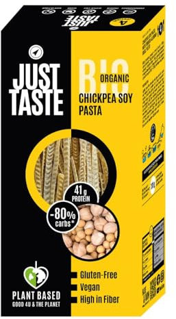 JUST TASTE - Bio Kichererbsen-Soja Fettuccine/Linguine - 43g Protein - Kichererbsen Nudeln Ideal für Sportler - Low Carb - High Protein, 250g (6er Pack)
