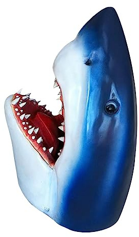 shengyi Hai Wandskulptur Haifisch Wanddeko Harz Faux Tierkopf Figuren Skulptur Tierische Wandbilder Maritime Deko Für Freibad, Wohnzimmer, Schlafzimmer Oder Badezimmer, 22x14cm