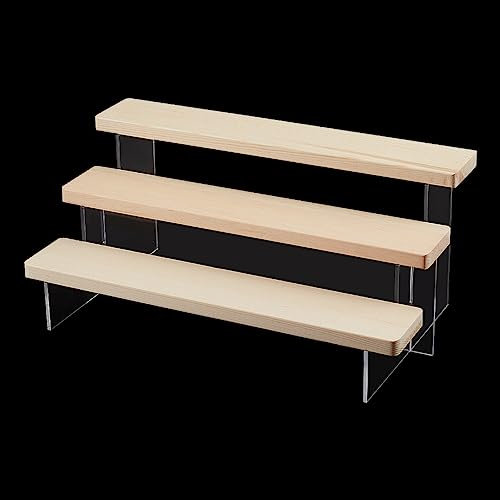 nbeads 3-Stöckige Displayerhöhung Aus Klarem Acryl, Zeigen Ständer klares Display-Regal Cupcakes Parfums, Hölzerne Riser für Süßigkeiten, Schmuck-Display-Riser für Show, Bambusfarbe