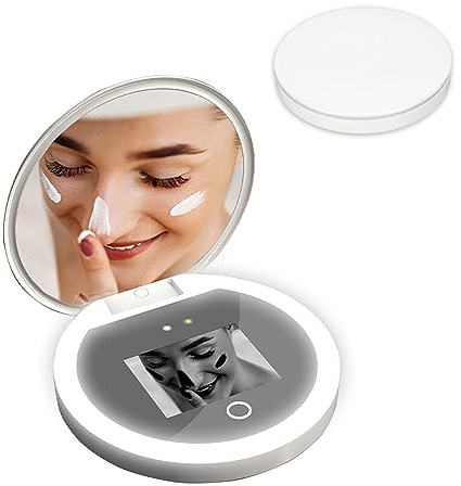 Cámara de Espejo UV con Luz, Aumento 2X, Maquillaje de Viaje, Tamaño de Bolsillo de 3,5 Pulgadas, para Pruebas de Protección Solar