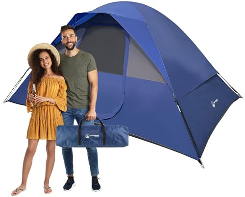 Camping Tent - Water-Resistant Cabin Style Outdoor Shelter with Built-in Screen Tent and Carrying Bag by Wakeman Outdoors