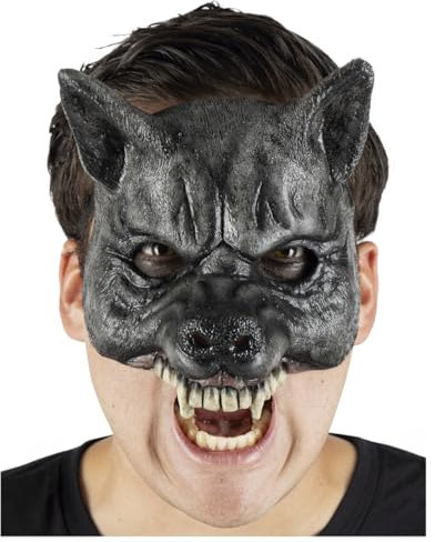 Horror-Shop Schwarzer Wolf Halbmaske aus Latex für Halloween