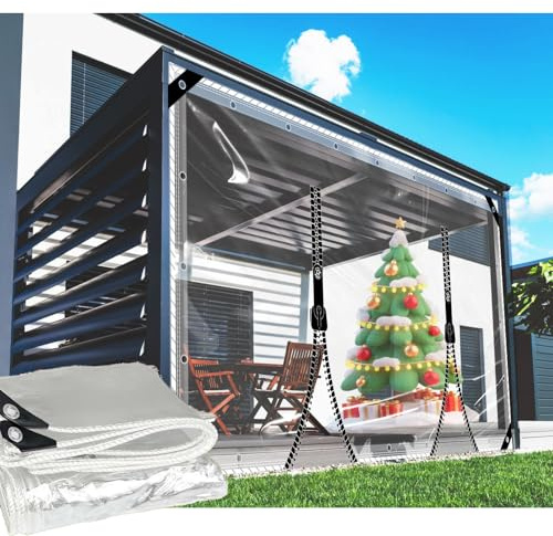 2.5x3.2m Transparente Plane Abdeckplane Mit ösen 0.35mm PVC Wasserdicht Regenschutz Abdeckplane Tarps mit 2 Reißverschlüssen, für Draussen, Gartenmöbel, Pavillon, Balkon Freien,Anpassbar