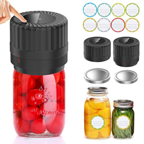 Electric Mason Jar Vacuum Sealer Kit, Cordless Mason Jar Vacuum Sealers for Wide Mouth/Regular Mouth Mason Jar, Mason Jar Sealer with 8 Lids with Led Display Power, Working Time (Old) (Old)