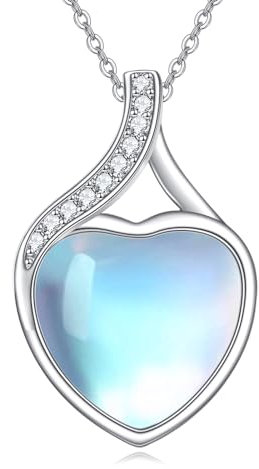 YAFEINI Kubische Zirkonia Mondstein Kette - 925 Sterling Silber Herz Mondstein Anhänger Halskette für Damen & Mädchen