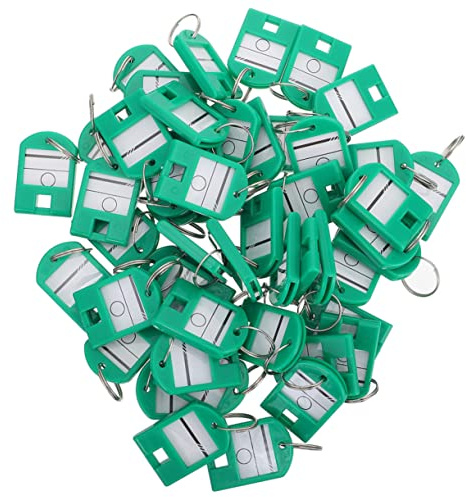 OHPHCALL 35pcs Green Abs Key Tags with White Label and Plastic Cover for Key Organization and USB Flash Drives Suitable for Suitcases