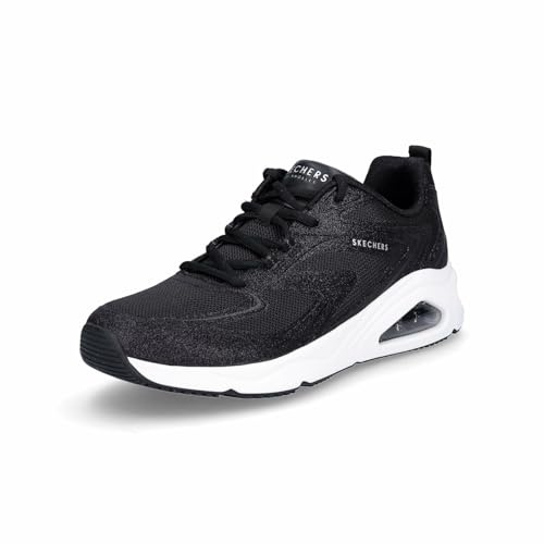 Skechers Women's Tres-Air Uno Glit-Airy Sneaker, Black Glitter Hot Melt/Mesh, 4 UK