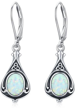 Opal Ohrringe Silber 925 Tropfen Mädchen Keltisch Irish Kleine Creolen Kreis Ohrringe Opal Schmuck für Mama Damen Kinder