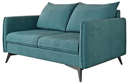 S-Style Möbel Nina Sofa 2-Sitzer Sofa für Wohnzimmer Couch Freistehende Polster Sofas & Couches Couchgarnitur Mit Schwarzen Metallfüßen Türkis 138 x 91 x 86 cm