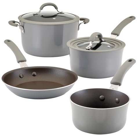 Rachael Ray Cook + Create - Juego de ollas y sartenes antiadherentes con tapa universal, 6 piezas, color gris
