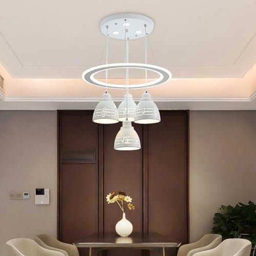 Wylolik Weiße dimmbare Pendelleuchte, 4 Köpfe, LED-Kronleuchter, Skelett-Schirm, Hängelampe, Moderne, einfache Hängelampe, rostfreie Eisen-Aufhängung, Beleuchtung für Kücheninsel, Balkon, Restaurant