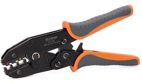 iCrimp Crimpzange für Schrumpfverbinder, Krimperzange für Kabelschuhe mit Ratschenfunktion, Crimpwerkzeug mit Ratschen für 0,5mm² - 6mm² Stoßverbinder