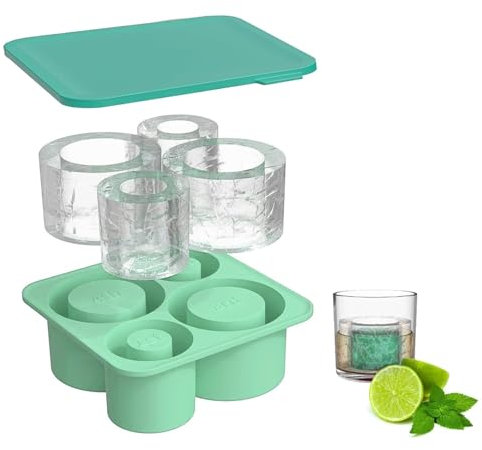 Celestia Stanley Cup ice Mold, Ice Cube Tray for 20-40 Oz Stanley Cups, Silicone Ice Mold with Lid for Freezer, 4 Empty Heart Cylinder Ice Cube Maker for Chilling Cocktails,Whiskey, Drinks,Coffee
