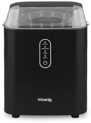 H.Koenig KUB14 Eiswürfelmaschine, 12kg in 24 Stunden, Eiswürfel in 6min, 2 Eiswürfelgrößen, 120 W Schwarz leise, Eiswürfelbereiter, 1 L, Eiswürfelschaufel