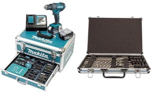 Perceuse à percussion 18V LXT (2x3,0 Ah) avec accessoires - MAKITA DHP482RFX9 & Coffret 12 Forets et 5 Outils Burinage SDS-PLUS MAKITA - D-42444