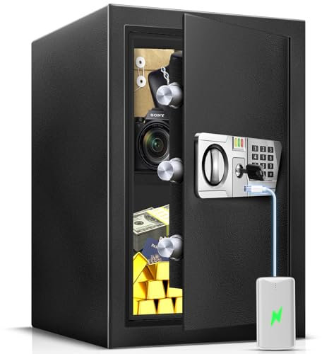 TOTOY 2.5 Cu Ft Large Safe Box For Home Documents with Type-C External Power - Steel Fireproof Security Safe Lock Box with Electronic Keypad, LED Sensor Light- Safety Box For Cash, Jewelry, Valuables