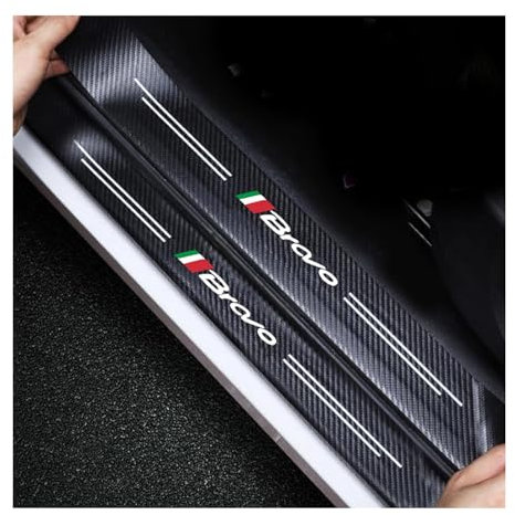 Generico 4 Pezzi Auto Battitacco Protector Adesivi per Fiat Bravo, Fibra di Carbonio AntiGraffio Plates Auto Protezione Accessori