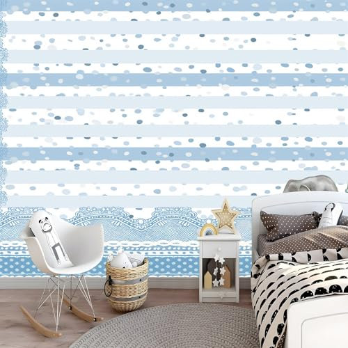 Wallpaper Minimalist lace Border Wallpaper 300 x 210 cm Suitable for Decoration Concealer Living Room Bedroom Kitchen Decoration Light Blue