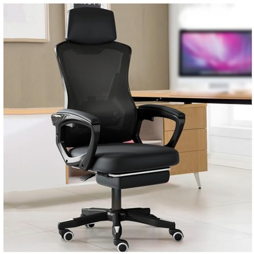 HJXBD888 Ergonomischer Stuhl Verstellbarer Drehstuhl mit Lendenwirbelstütze Bürostuhl Mit Gummirollen Atmungsaktiver Rückenlehne,Black