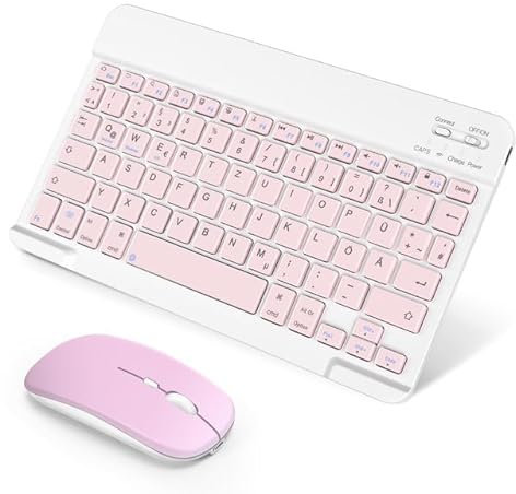 SOPPY Bluetooth Tastatur & Maus Tragbare Tastaturen wiederaufladbare Mini-Tastatur, kabellose Tastaturen & Maus kompatible mit Pad/Sam Sung/lOS/Android/Windows, Deutsches QWERTZ Layout, Rosa