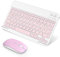 SOPPY Bluetooth Tastatur & Maus Tragbare Tastaturen wiederaufladbare Mini-Tastatur, kabellose Tastaturen & Maus kompatible mit Pad/Sam Sung/lOS/Android/Windows, Deutsches QWERTZ Layout, Rosa