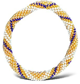 Yvelise Bracelet femme Népalais en perles - Fait main au Népal - Authentique - Violet blanc et or