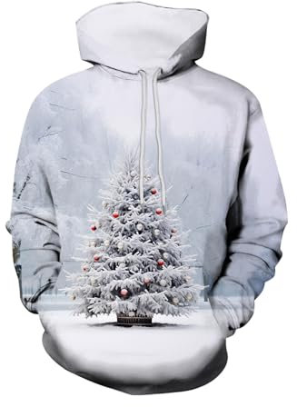 Weihnachtspulli-Herren-Mit-Beleuchtung: Weihnachtspullover Baumwolle Weihnachts Hoodie Hässlich Christmas Sweater Weihnachten Pullover Neuheit Muster Weihnachtspulli Kapuzenpullover Lustig