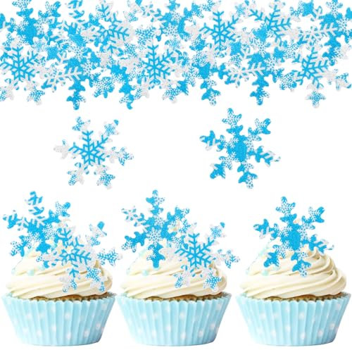 ENLACE Frozen Tortendeko Weihnachten Essbar,50 Stück Esspapier Schneeflocken Tortendeko,Snowflake 2 Farben Frozen Kuchen Deko Geburtstag,Schneeflocken Cupcake Topper,Schneeflocken Muffin Deko