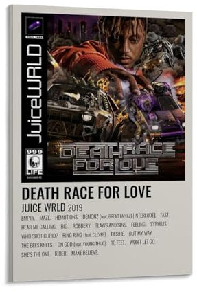 Kreatives Reiseposter Death Race for Love Juice Wrld, Vintage-Poster, Gemälde, Anime-Charaktere, Leinwandgemälde, Dekoration, Bürodekoration, 20 x 30 cm, Rahmenstil-44