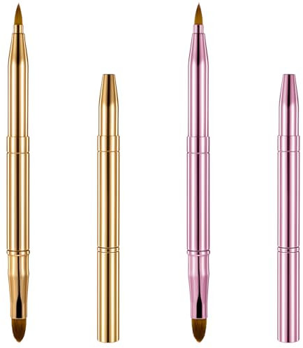 Lippenpinsel, 2 Stück Lip Brush, Doppelseitiger Lippen-Make-up-Pinsel, Lippenstiftpinsel Einziehbar mit Kappe, Reise lippenpinsel Set für Lippenstift Lipgloss