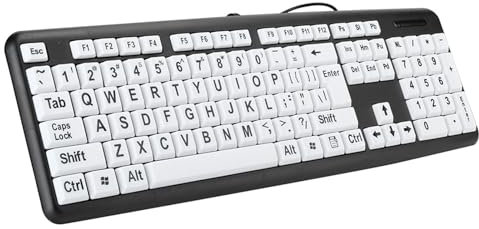 TIKATARER Large Print Keyboard, Black Low Type Writer Keyboards For Computers with White Large Print Keys Learn To Type Keyboard For the Elderly (Black)