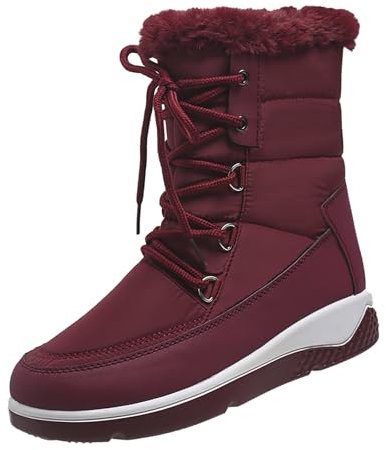 Winterstiefel Damen Women's New Winter Warm Padded Thickened Non Slip Outdoor Large Size Cotton Shoes Ski Schuhe Herren 49 (Red, 40)