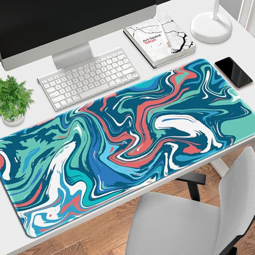 Surwin Gaming Mauspad Groß, Abstrahiert Multifunktionales Office Mousepad, Mauspad Laptop Schreibunterlage, Mauspads für Kabellose Maus Computerbüro (300x700mm,Cyan)
