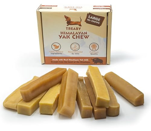 Treaby Himalayan Yak Chews for Dogs & and Puppies Box of 10 Large – Yak Milk Chews Dental Stick – Healthy Natural Dog Treats for Teeth & Bones Long Lasting Dog Treats