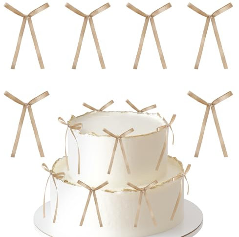 30Pcs Champagne Gold Bows Cake Toppers,Champagne Bows Cake Decorations,Gold Bows Decorations for Birthday Wedding Baby Shower, Bows for Gift Wrapping,Christmas Tree Decorations Supplies